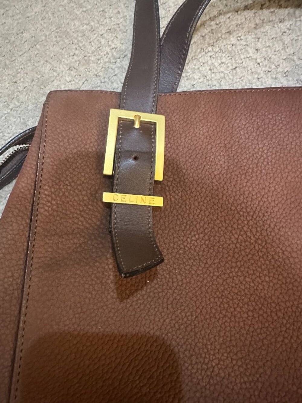 Celine Brown Leather Suede Tote Bag Zip Top Work Bag - Picture 4 of 9